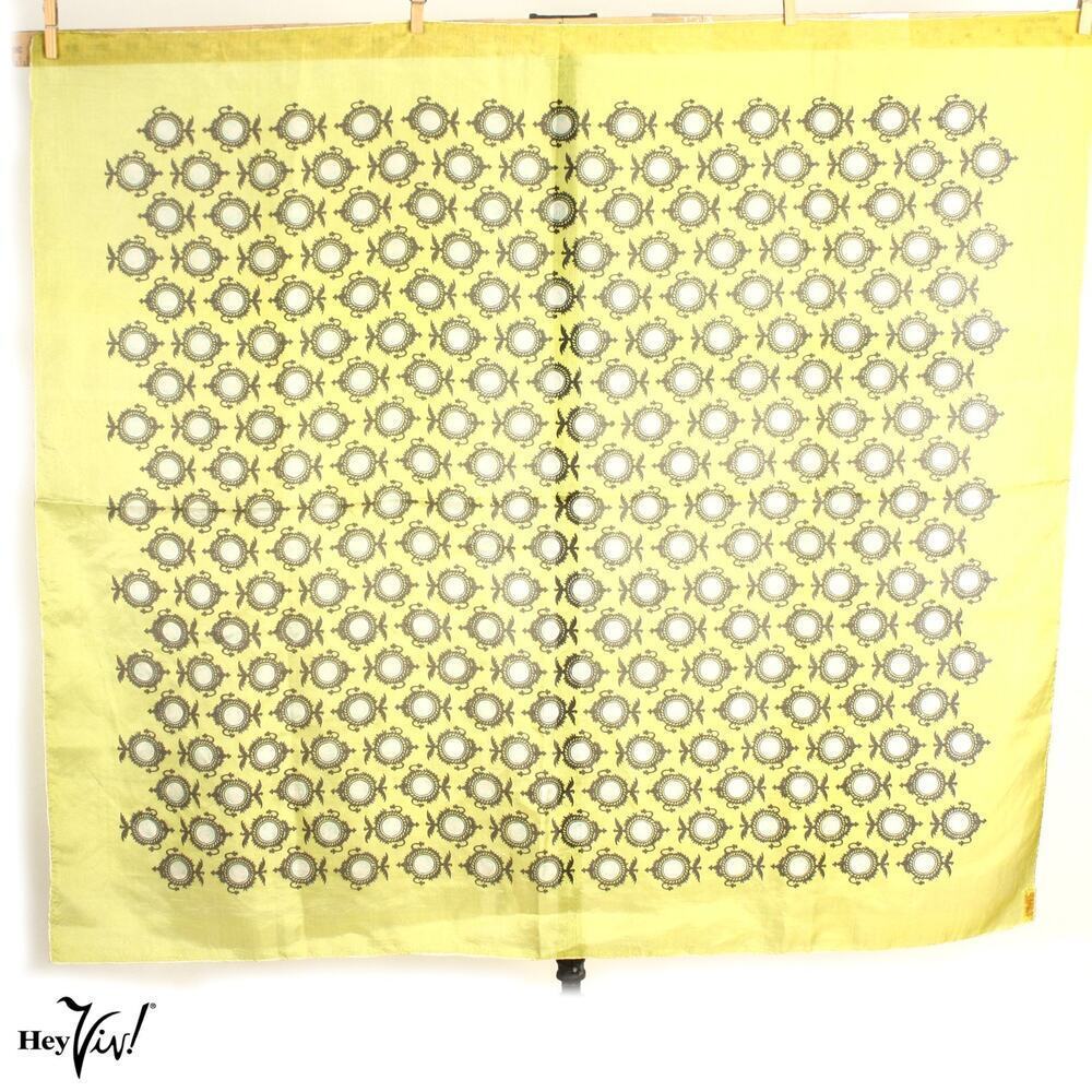Vintage Adoronce Silk Scarf Yellow Graphic Medallion Pattern 31x34 – Hey Viv - Picture 2 of 6